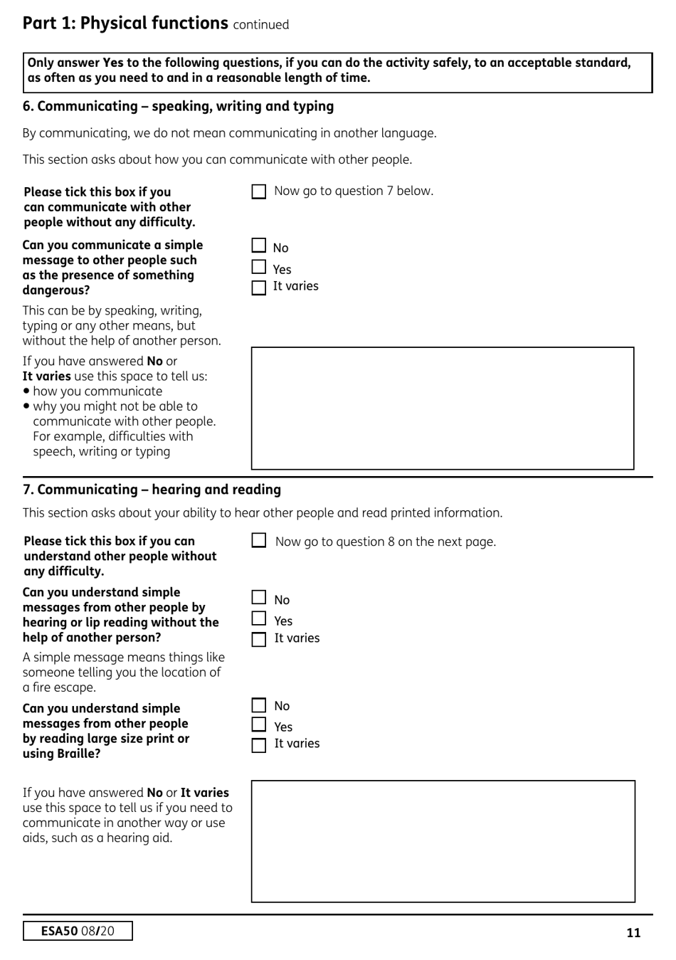 Form ESA50 Capability for Work Questionnaire - United Kingdom, Page 12