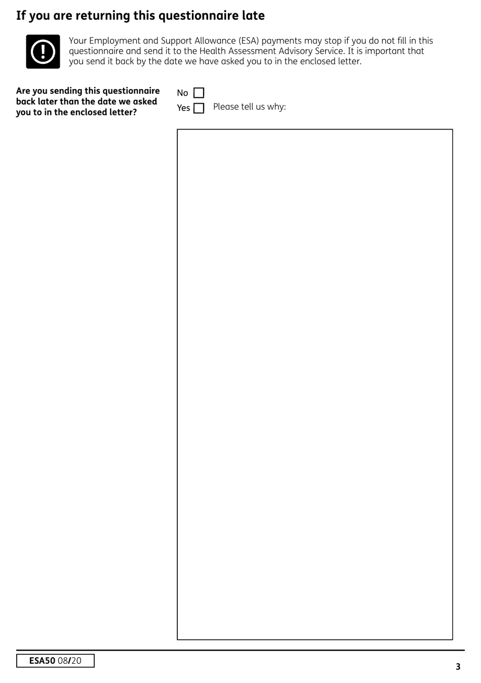 Form ESA50 Capability for Work Questionnaire - United Kingdom, Page 4