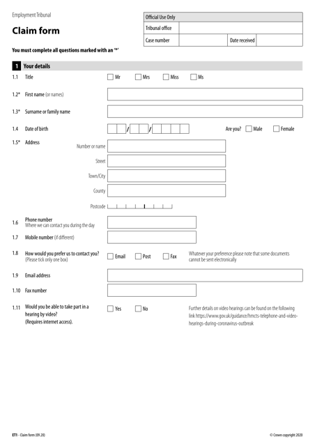 Form ET1  Printable Pdf