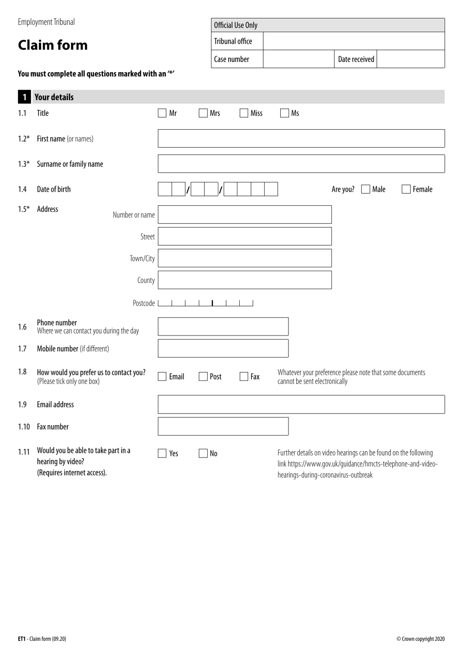 Form ET1 Fill Out Sign Online And Download Fillable PDF United 