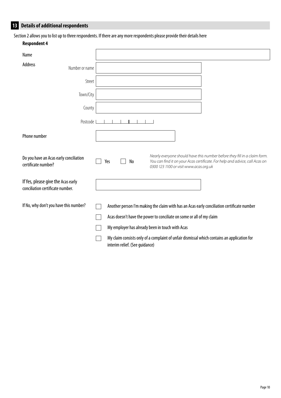 Form ET1 Employment Tribunal Claim Form for Single Claimants - United Kingdom, Page 10
