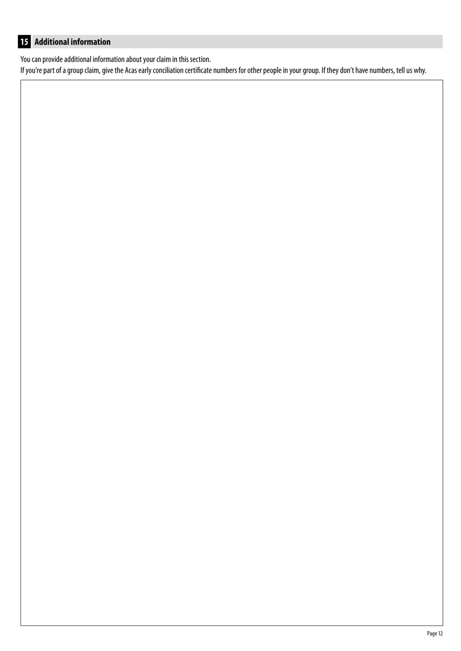 Form ET1 Employment Tribunal Claim Form for Single Claimants - United Kingdom, Page 12