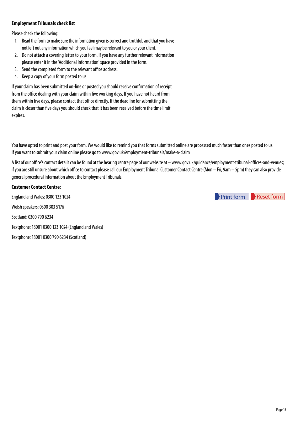 Form ET1 Employment Tribunal Claim Form for Single Claimants - United Kingdom, Page 15