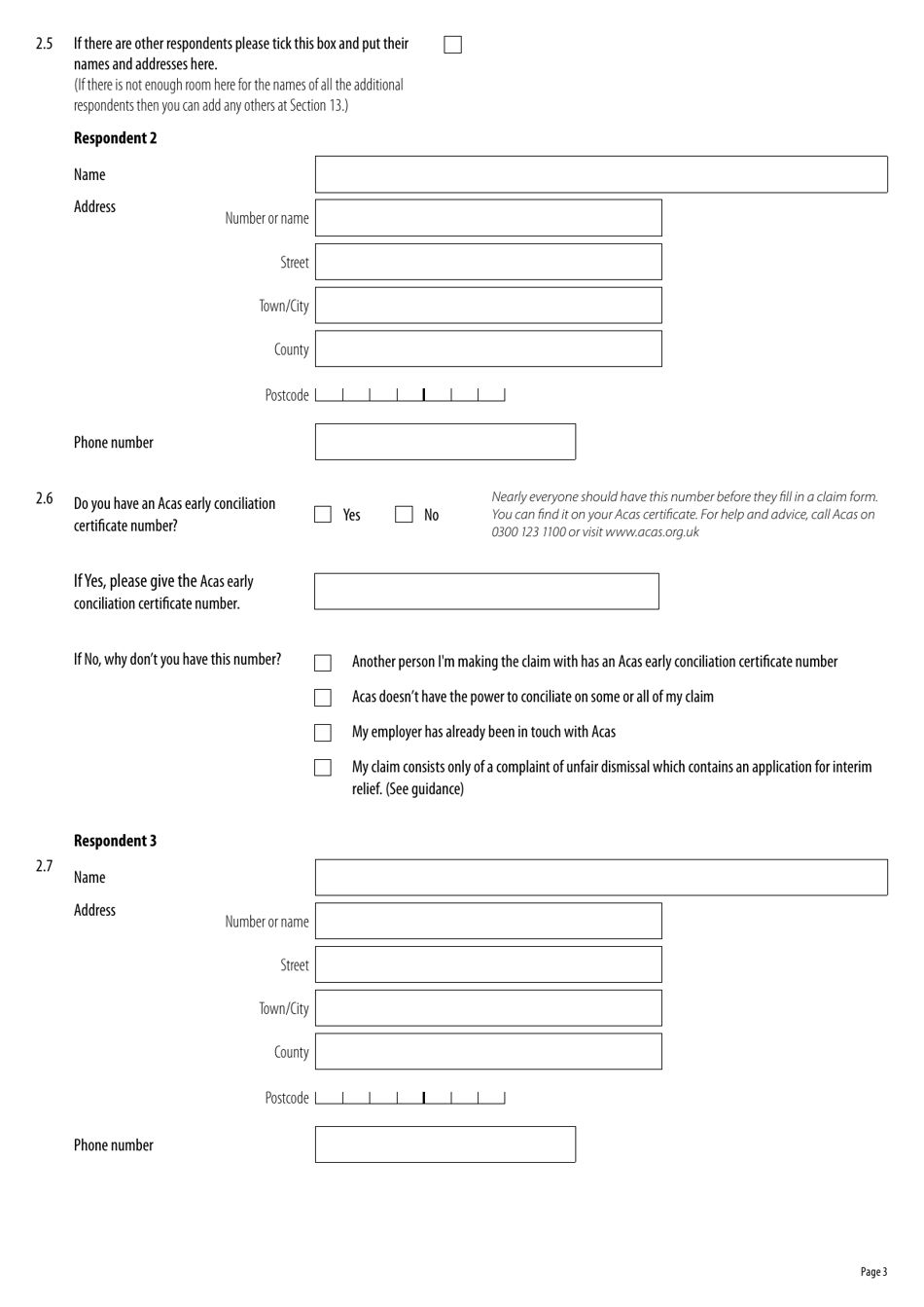 Form ET1 Employment Tribunal Claim Form for Single Claimants - United Kingdom, Page 3