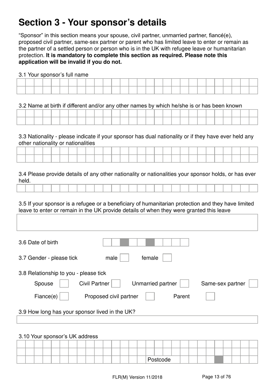 Form FLR(M) Extend Your Stay in the UK as a Partner or Dependent Child - United Kingdom, Page 13