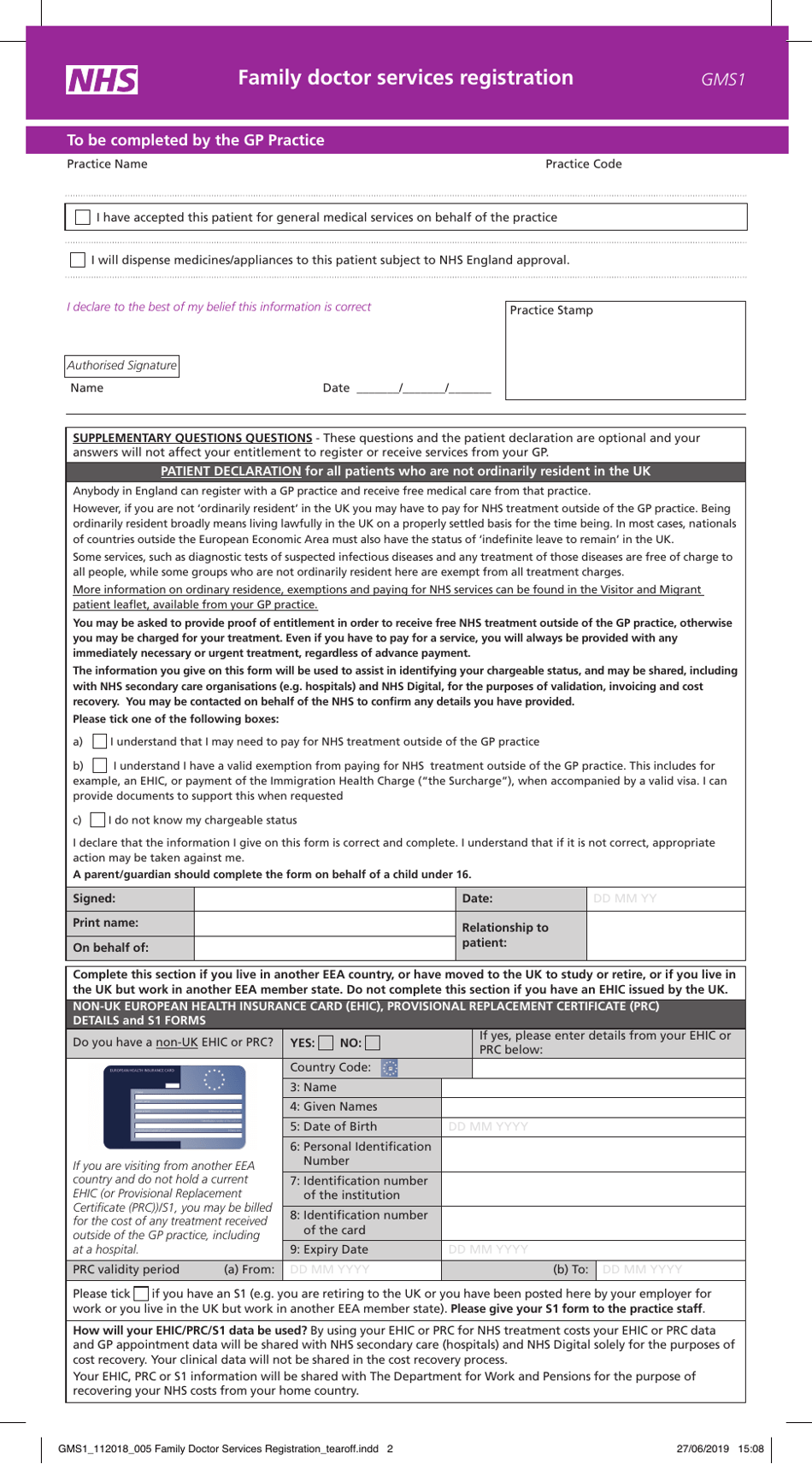 Form GMS1 Family Doctor Services Registration - United Kingdom, Page 2