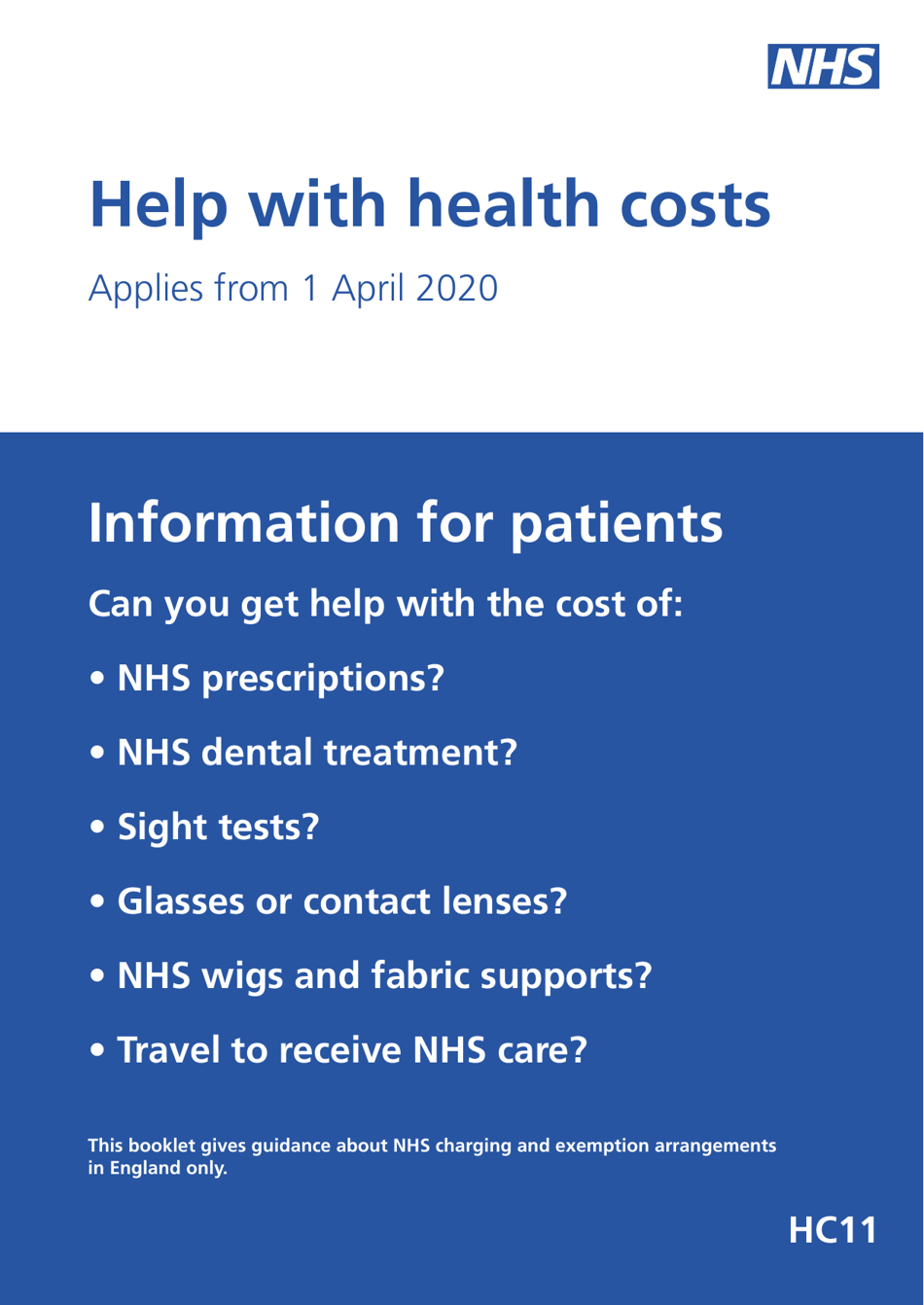 Form Hc11 Download Printable Pdf Or Fill Online Help With Health Costs United Kingdom Templateroller