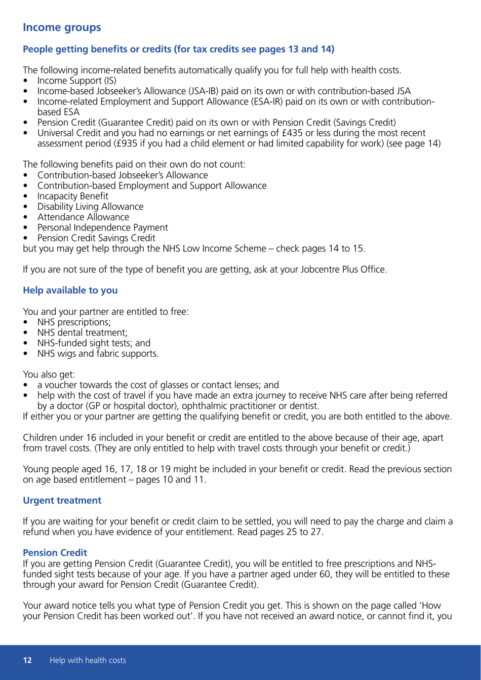 Form HC11 Help With Health Costs - United Kingdom, Page 12