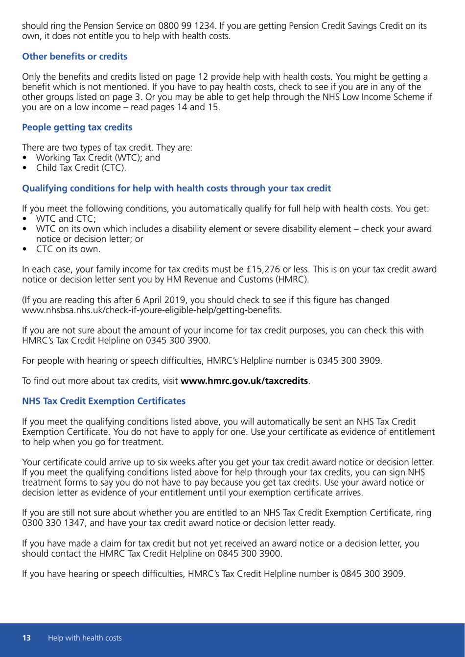 Form HC11 Help With Health Costs - United Kingdom, Page 13