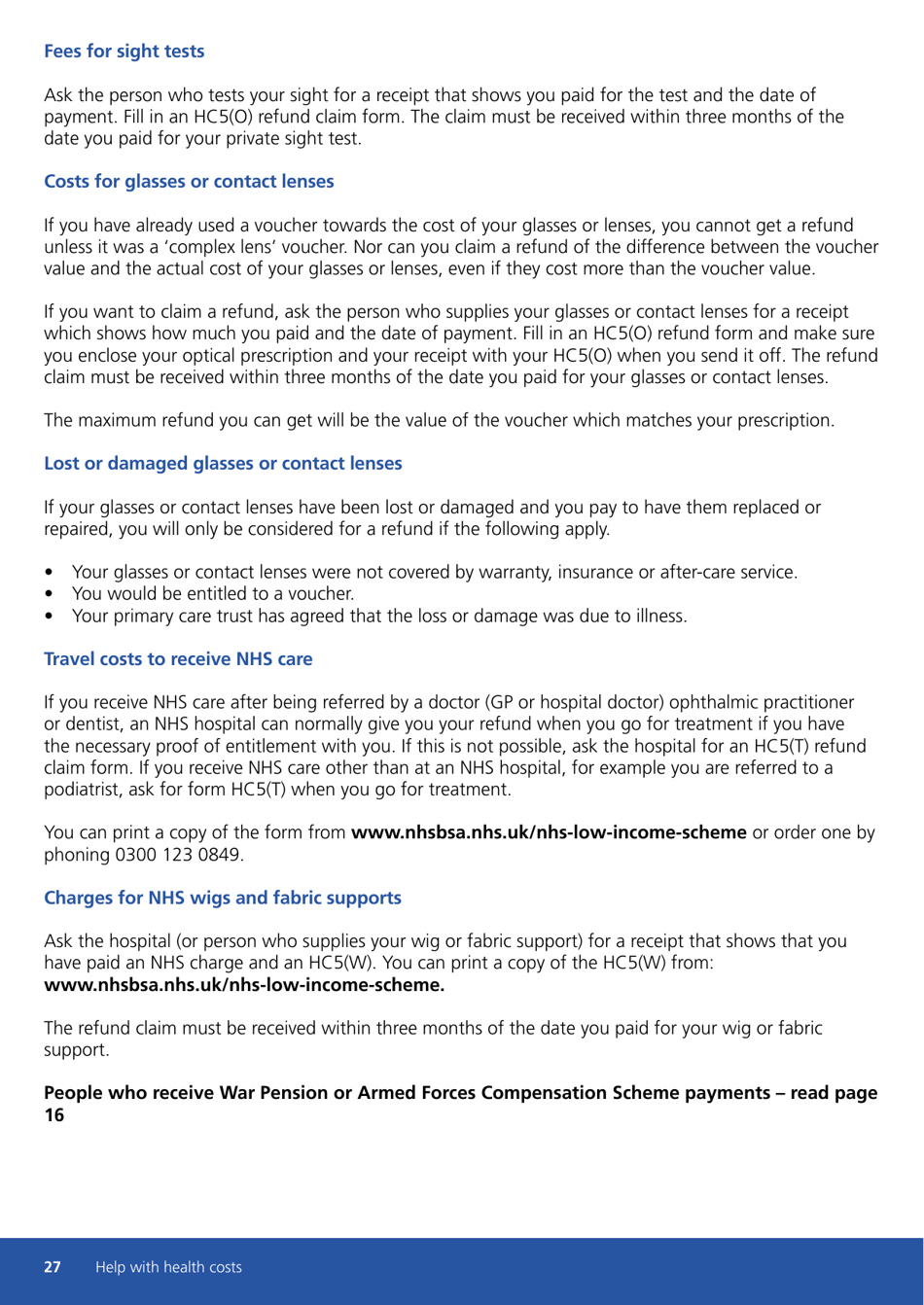 Form HC11 Help With Health Costs - United Kingdom, Page 27