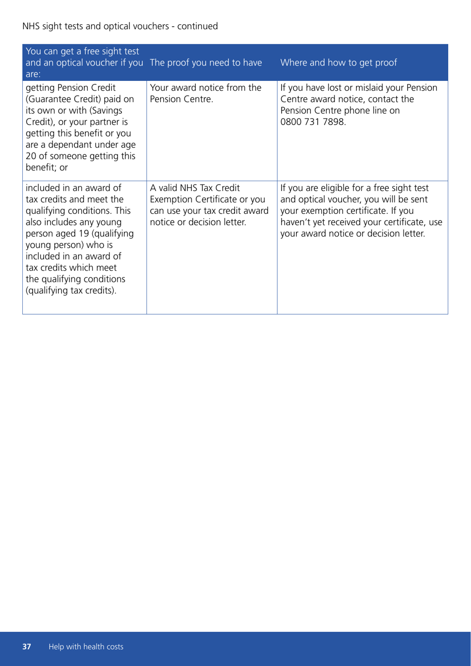 Form HC11 Help With Health Costs - United Kingdom, Page 37