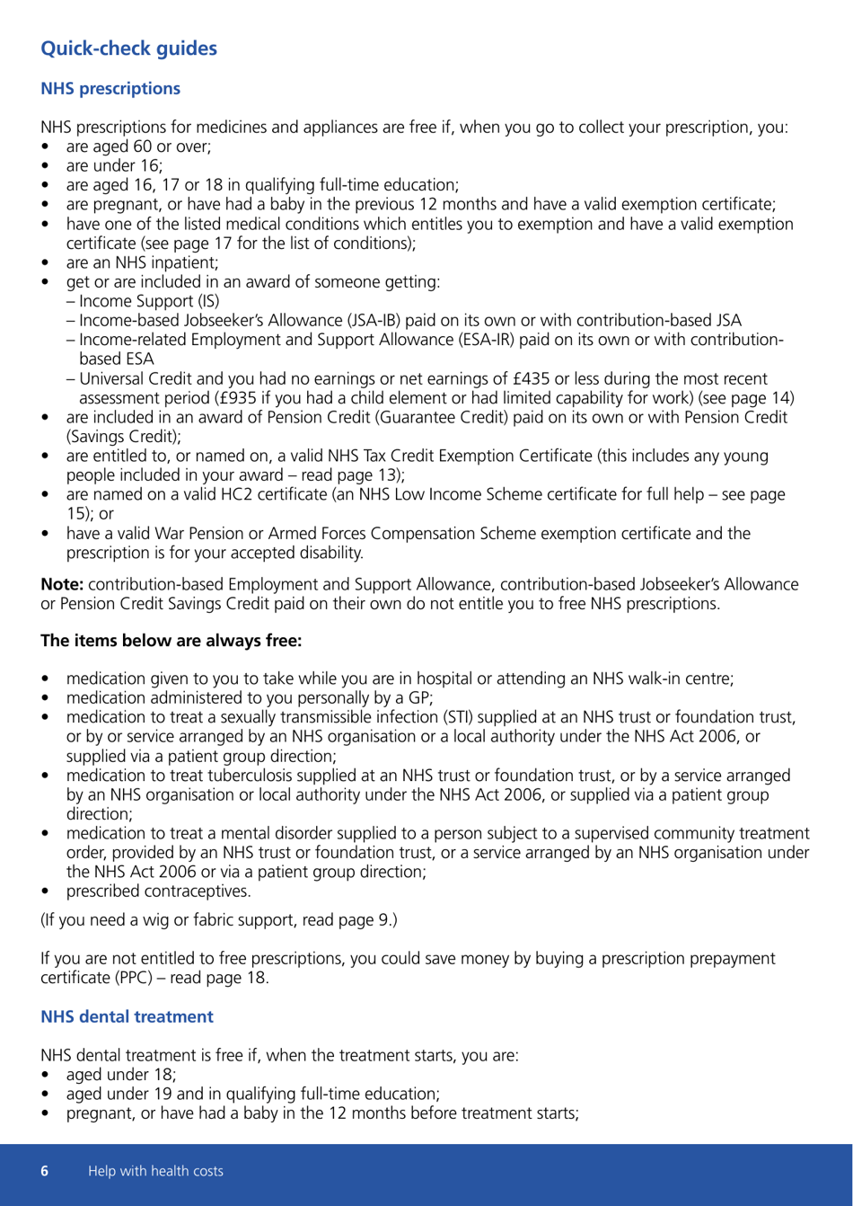 Form HC11 Help With Health Costs - United Kingdom, Page 6
