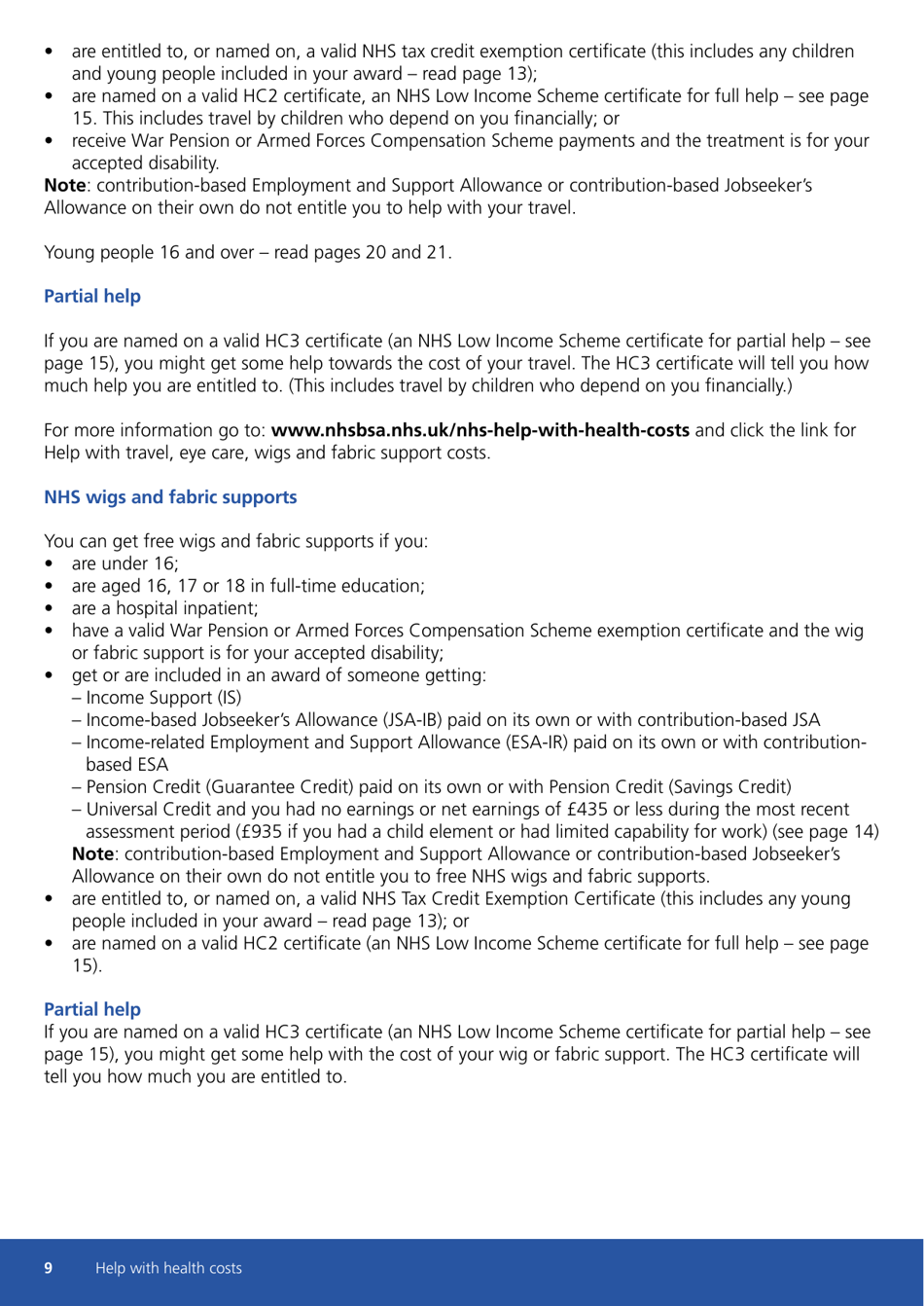 Form HC11 Help With Health Costs - United Kingdom, Page 9