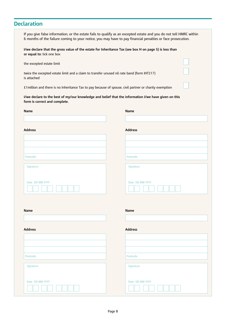 Form IHT205 Return of Estate Information - United Kingdom, Page 8