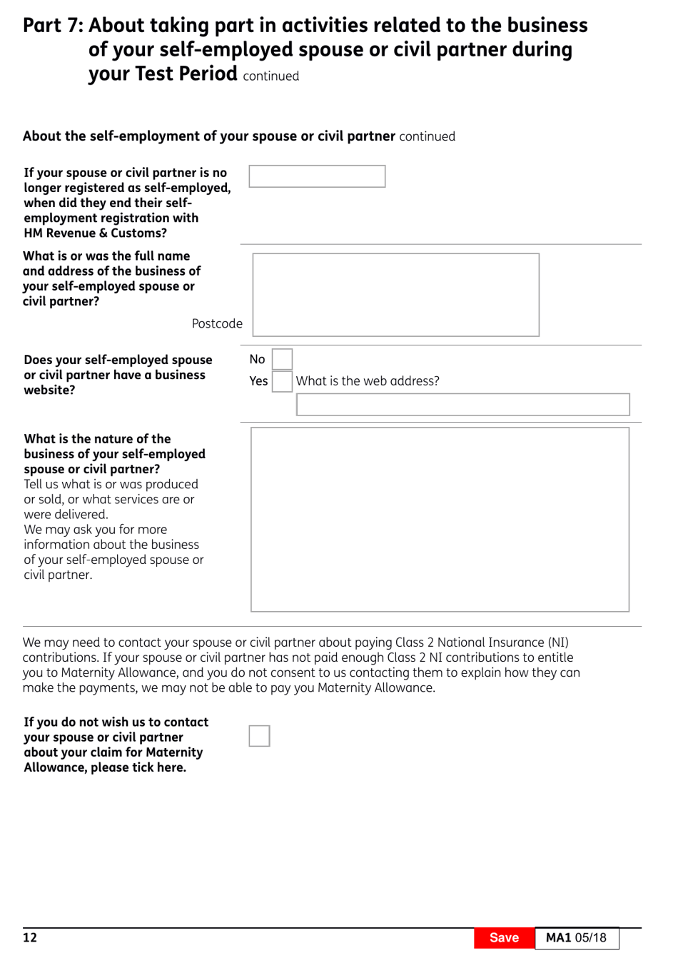 Form MA1 Maternity Allowance - United Kingdom, Page 13
