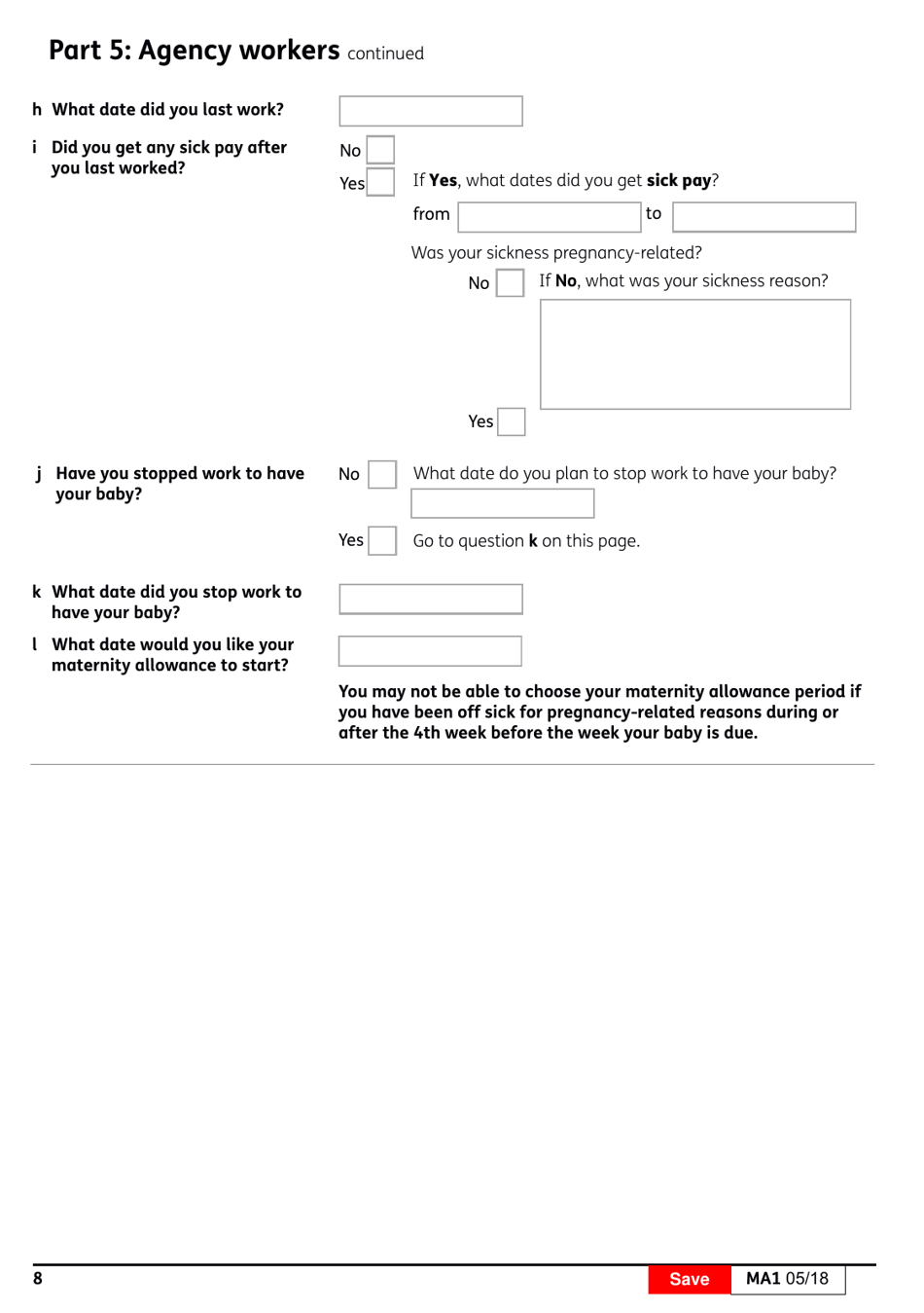 Form MA1 Maternity Allowance - United Kingdom, Page 9
