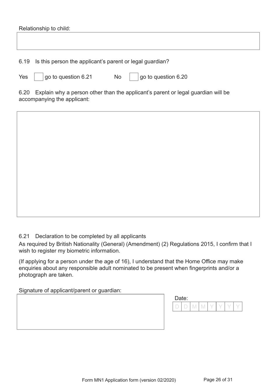 Form MN1 Application for Registration of a Child Under 18 as a British Citizen - United Kingdom, Page 26