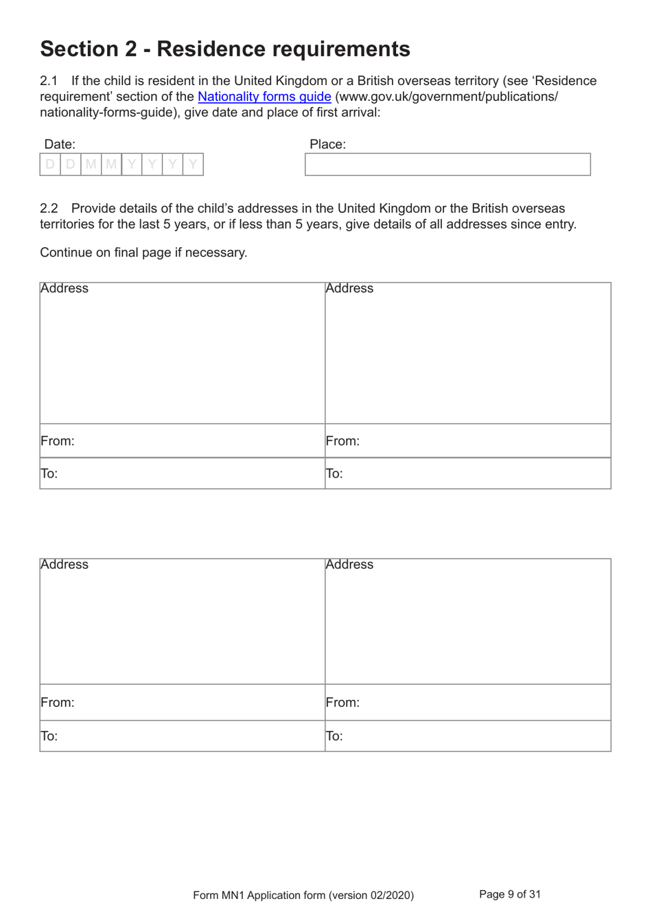 Form MN1 Application for Registration of a Child Under 18 as a British Citizen - United Kingdom, Page 9