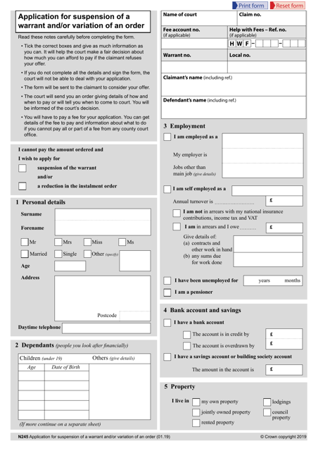 Form N245  Printable Pdf