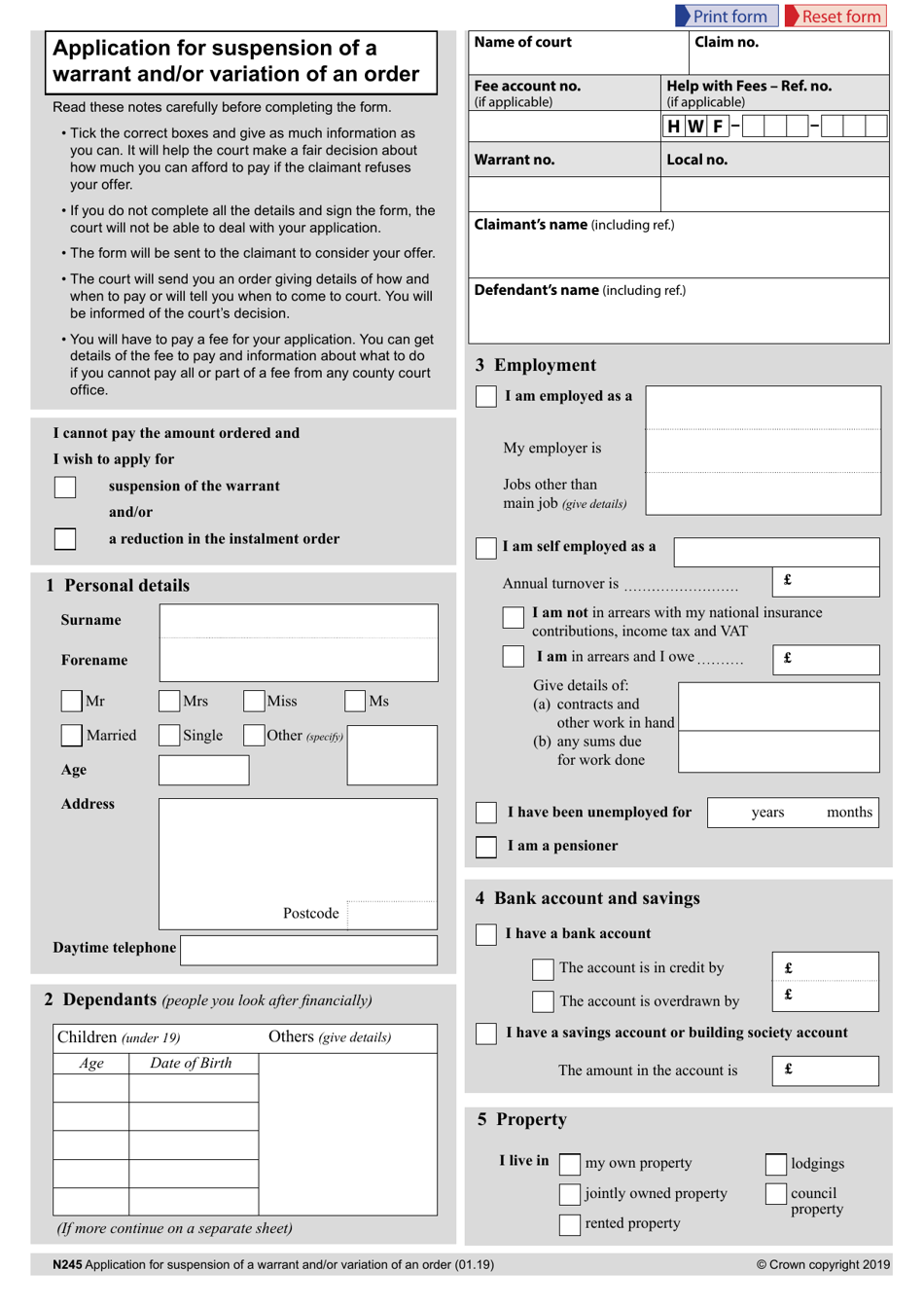 Form N245 Fill Out, Sign Online and Download Fillable PDF, United
