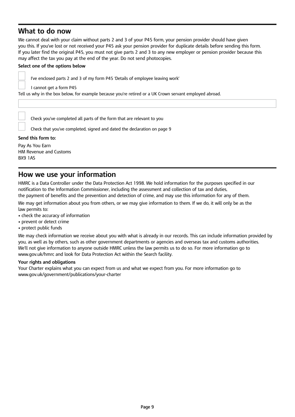 Form P53Z Flexibly Accessed Pension Lump Sum: Repayment Claim (Tax Year 2020 to 2021) - United Kingdom, Page 9