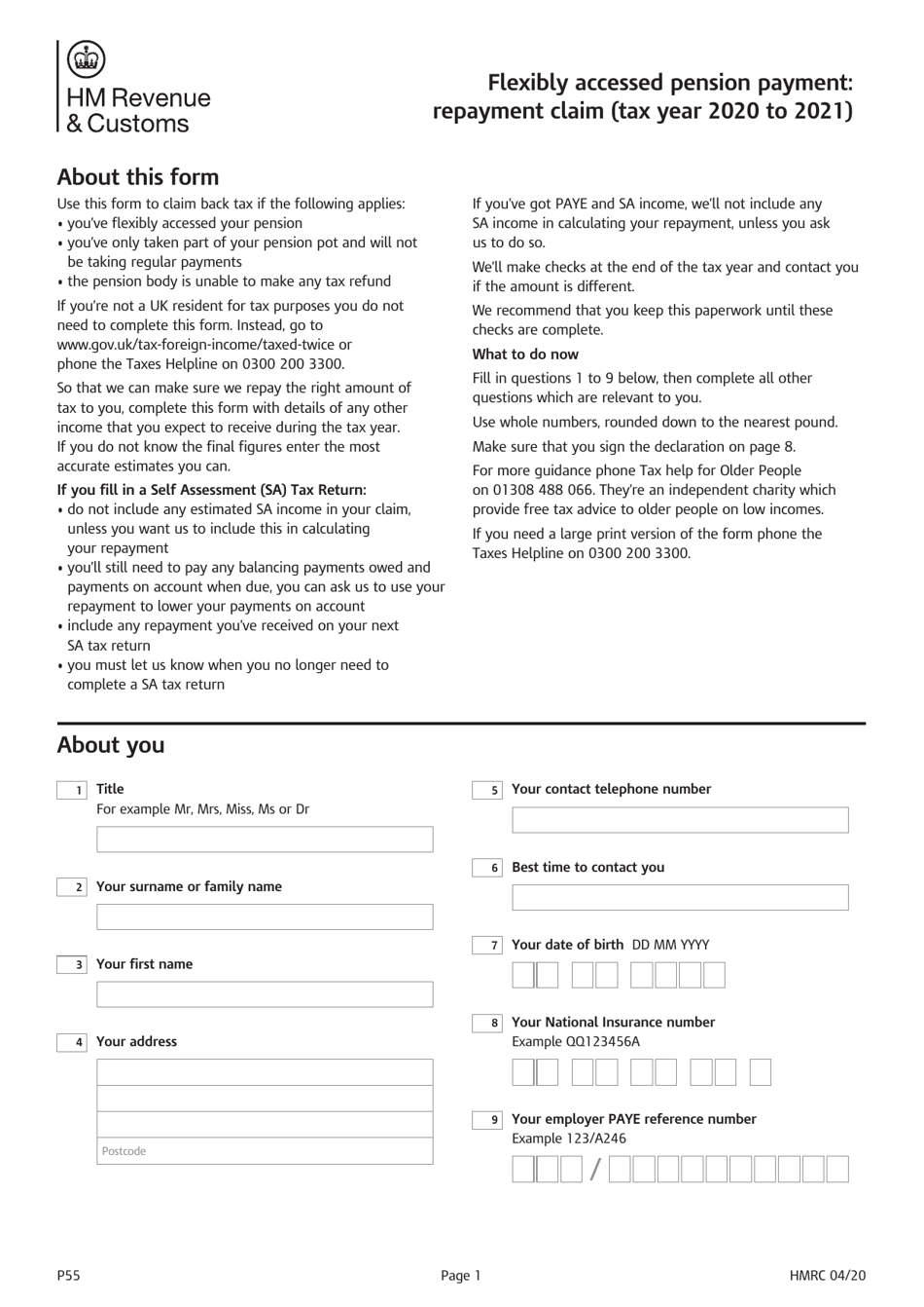 Form P55 Fill Out Sign Online And Download Printable Pdf United Kingdom Templateroller 4759