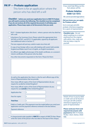 Document preview: Form PA1P Probate Application (The Person Left a Will) - for Citizen Applicants Only - United Kingdom