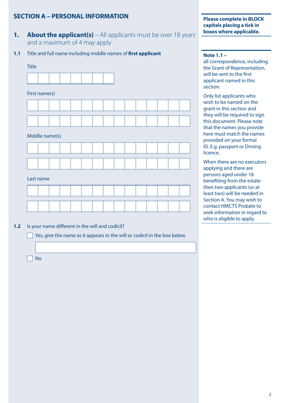 Form PA1P Probate Application (The Person Left a Will) - for Citizen Applicants Only - United Kingdom, Page 2