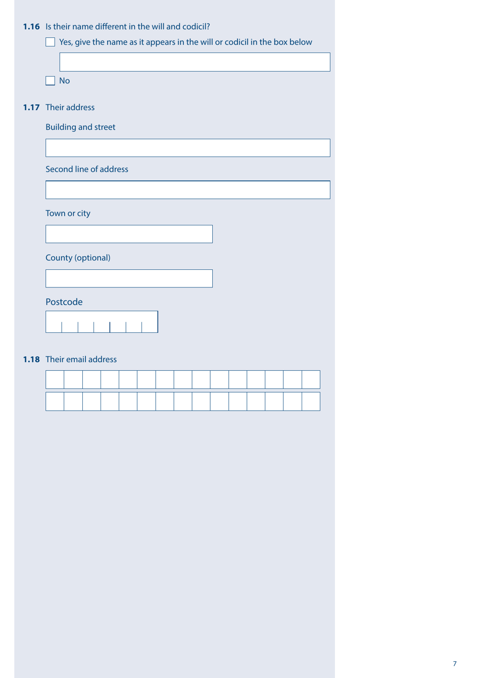 Form PA1P Probate Application (The Person Left a Will) - for Citizen Applicants Only - United Kingdom, Page 7
