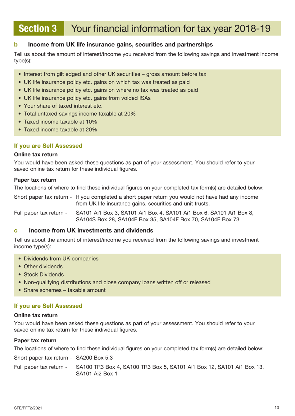 Form PFF2 Assessment of Financial Circumstances for Parents and Partners of Students - United Kingdom, Page 13