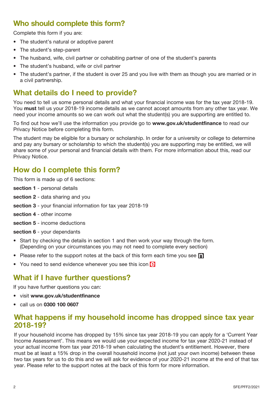Form PFF2 Assessment of Financial Circumstances for Parents and Partners of Students - United Kingdom, Page 2