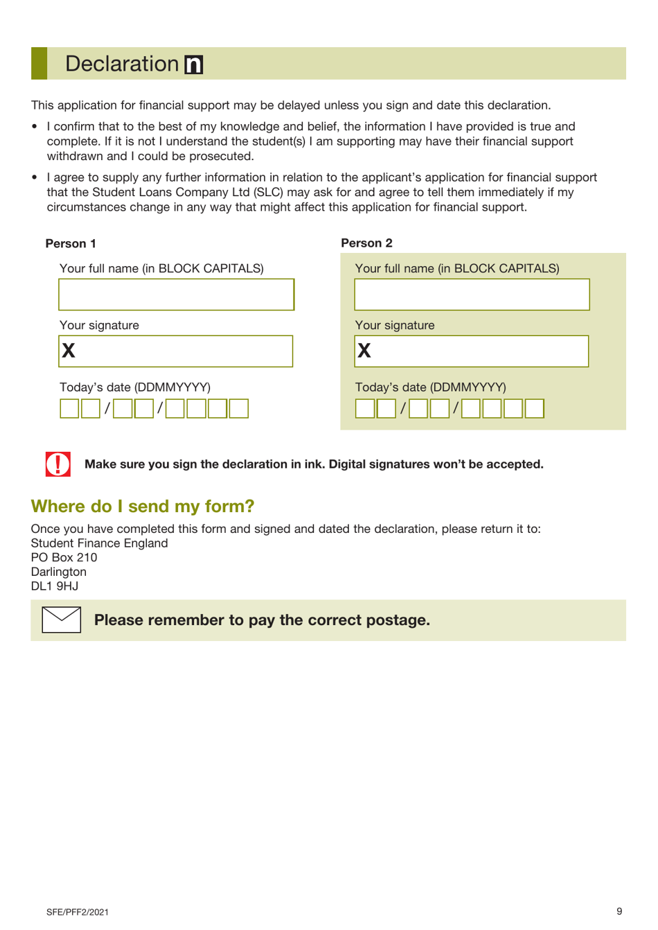 Form PFF2 Assessment of Financial Circumstances for Parents and Partners of Students - United Kingdom, Page 9