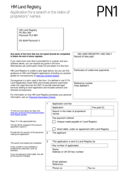 Form PN1 &quot;Application for a Search of the Index of Proprietors' Names&quot; - United Kingdom