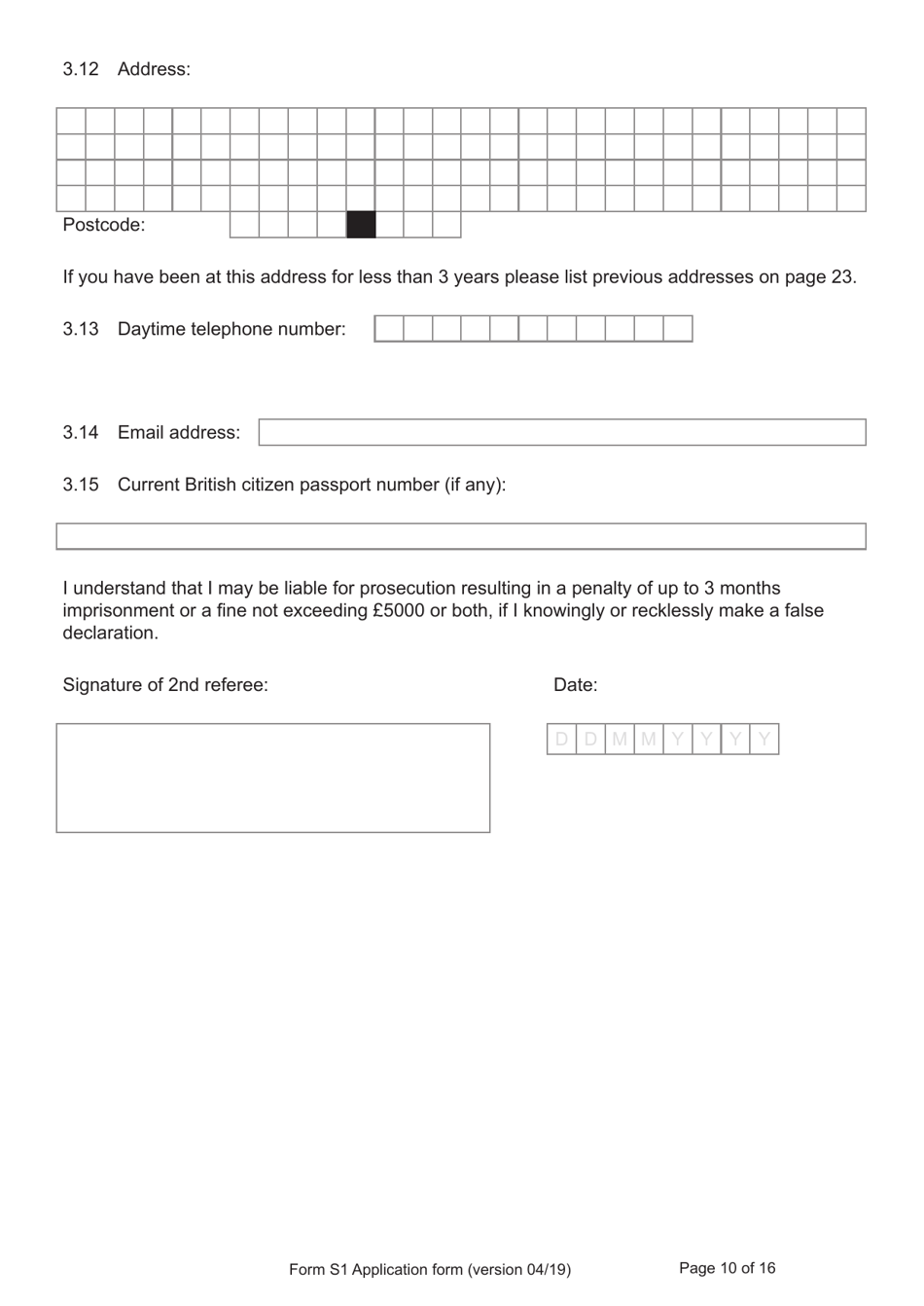 Form S1 Application for Registration as a British Citizen, a British Overseas Territories Citizen, or a British Overseas Citizen - United Kingdom, Page 10