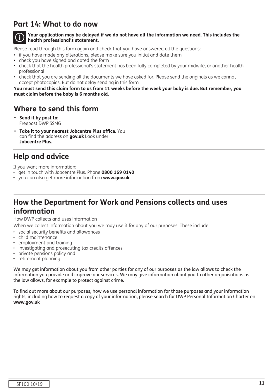 Form SF100 Sure Start Maternity Grant From the Social Fund - United Kingdom, Page 11