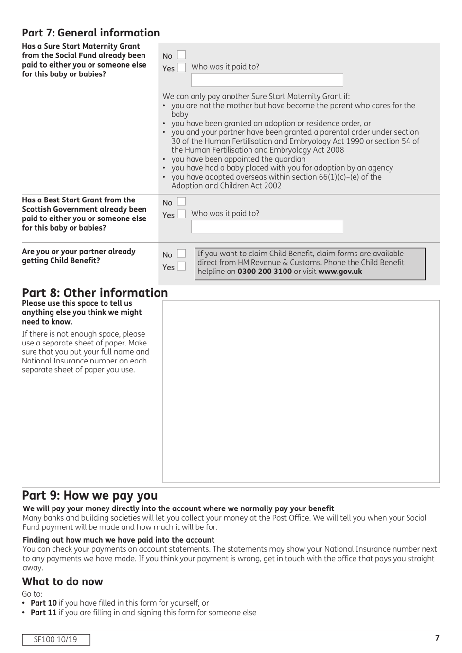 Form SF100 Sure Start Maternity Grant From the Social Fund - United Kingdom, Page 7
