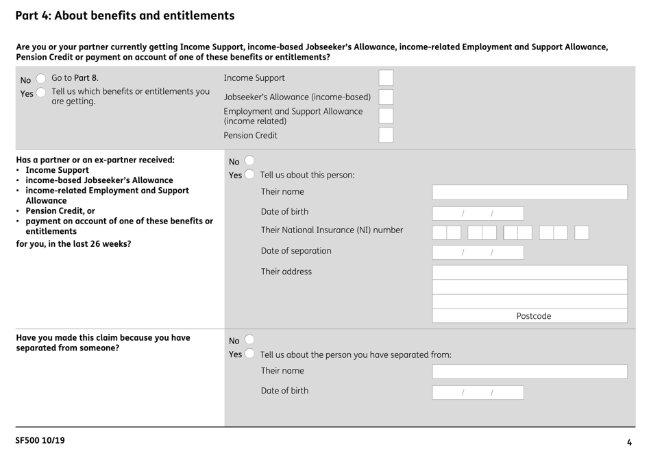 Form SF500 Budgeting Loans From the Social Fund - United Kingdom, Page 6