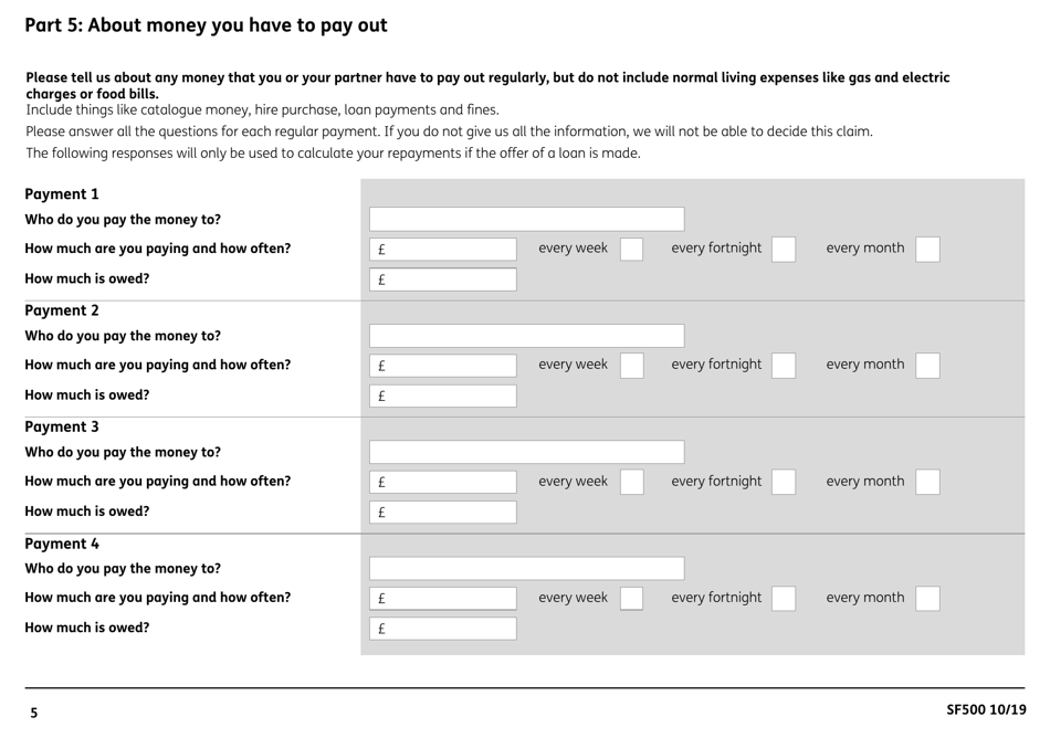 Form SF500 Budgeting Loans From the Social Fund - United Kingdom, Page 7