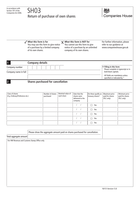 Form SH03  Printable Pdf