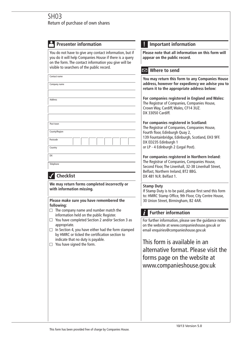 Form SH03 Return of Purchase of Own Shares - United Kingdom, Page 3