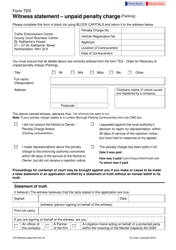 Form TE9 &quot;Witness Statement - Unpaid Penalty Charge (Parking)&quot; - United Kingdom