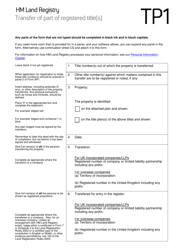 Document preview: Form TP1 Transfer of Part of Registered Title(S) - United Kingdom