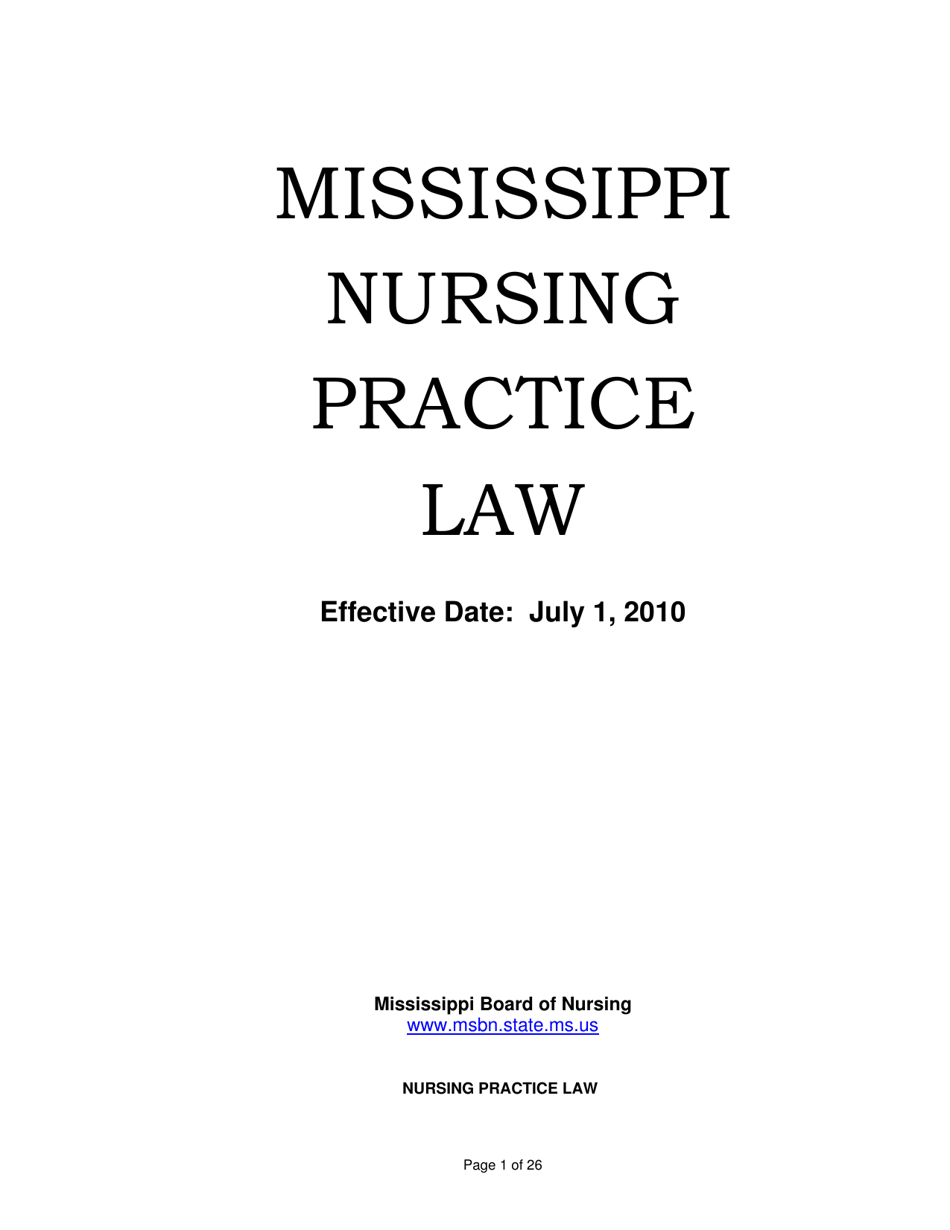 Mississippi Nursing Practice Law - Mississippi, Page 1