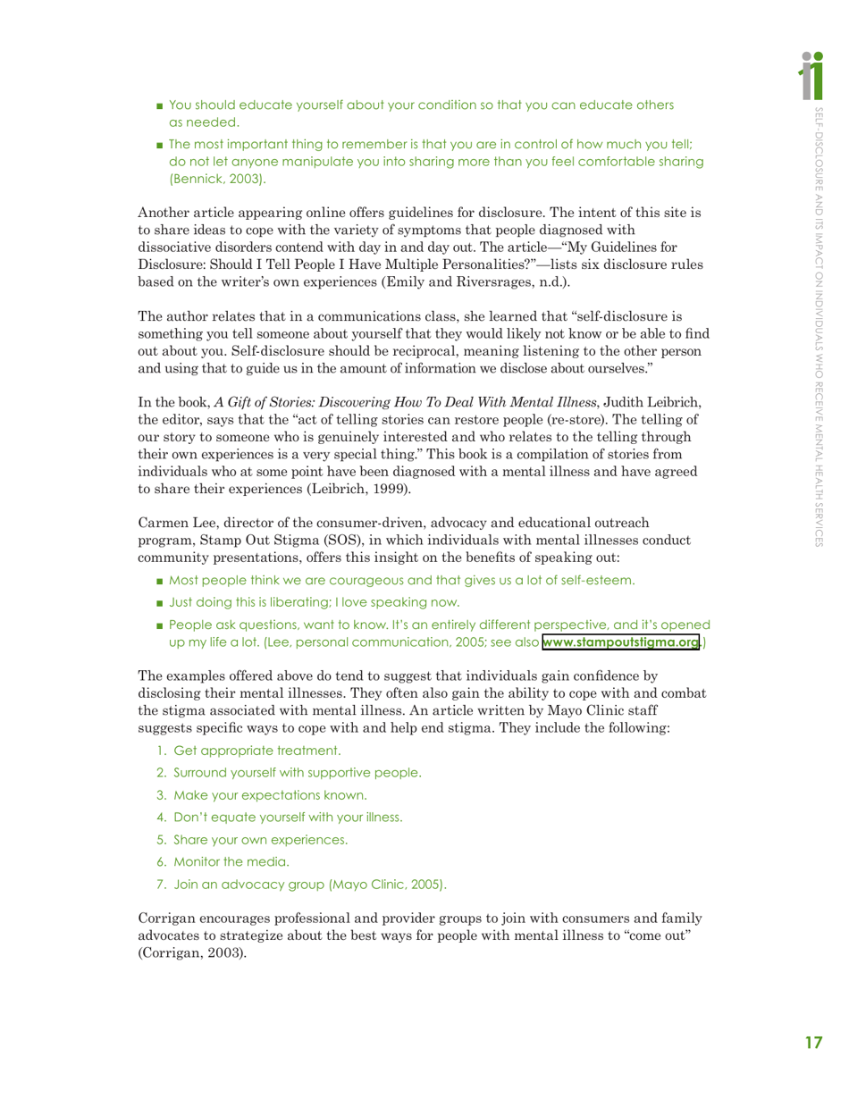 Self-disclosure and Its Impact on Individuals Who Receive Mental Health Services, Page 19