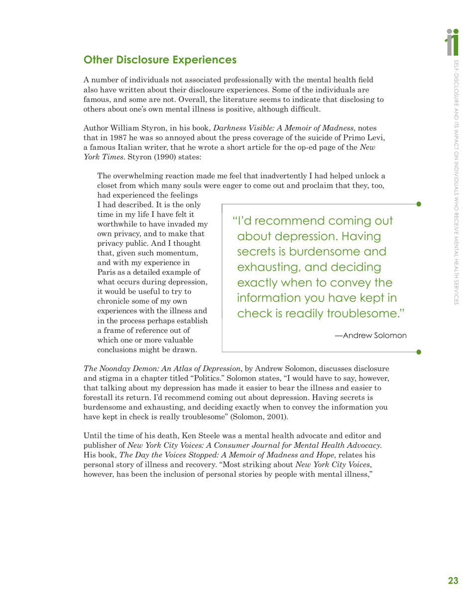 Self-disclosure and Its Impact on Individuals Who Receive Mental Health Services, Page 25