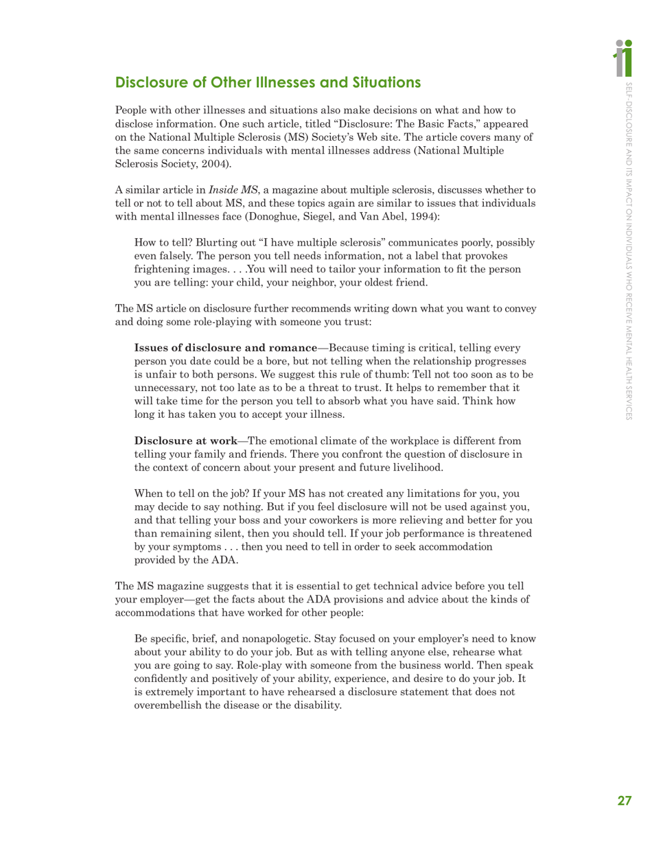 Self-disclosure and Its Impact on Individuals Who Receive Mental Health Services, Page 29