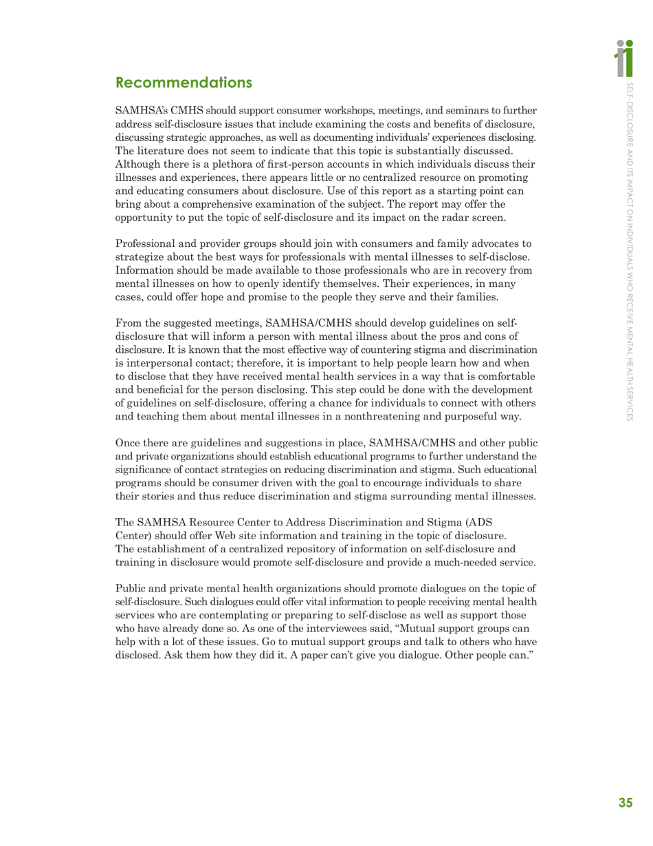 Self-disclosure and Its Impact on Individuals Who Receive Mental Health Services, Page 37
