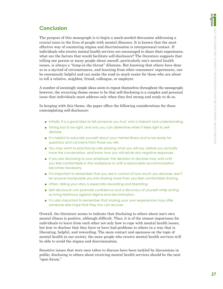 Self-disclosure and Its Impact on Individuals Who Receive Mental Health Services, Page 39