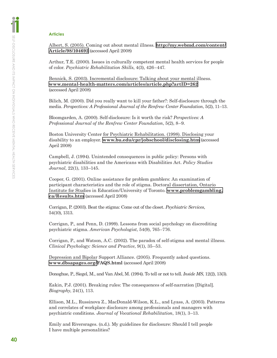 Self-disclosure and Its Impact on Individuals Who Receive Mental Health Services, Page 42