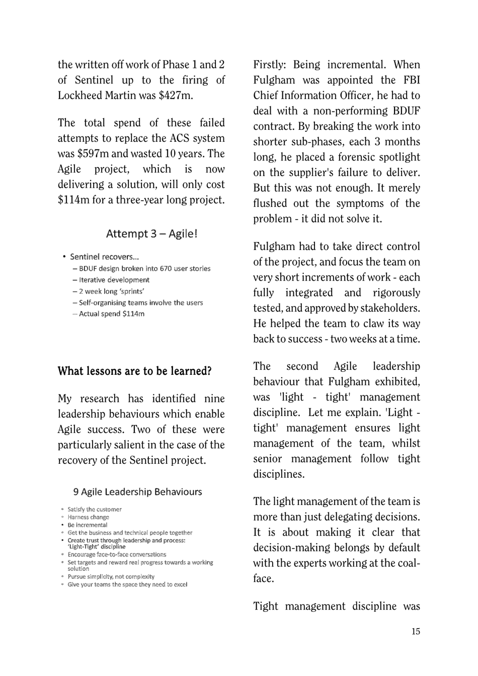 Agile Project Management for Government Case Study: the Success of the Fbi Sentinel Project - Brian Wernham, Page 15